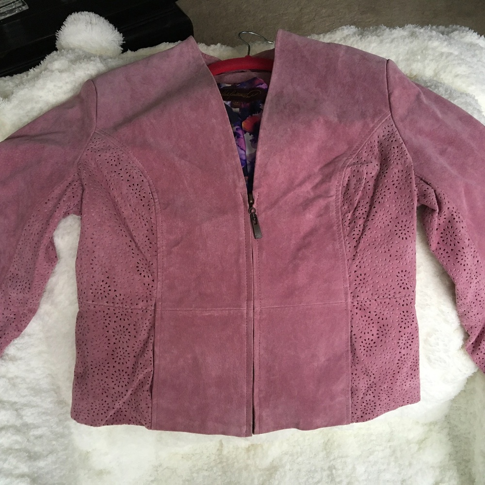 All suede leather jacket with side slit pockets